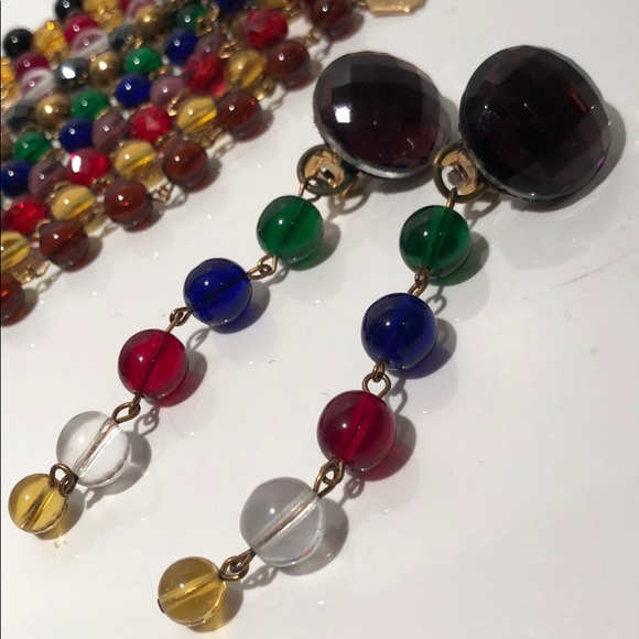 VINTAGE JEWEL BEADED DANGLING EARRINGS - Picture 4 of 8